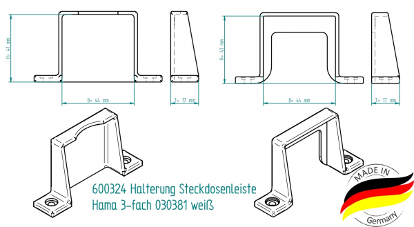 Halterung für Steckdosenleiste kompatibel mit Hama 3-fach 030381 WEIß